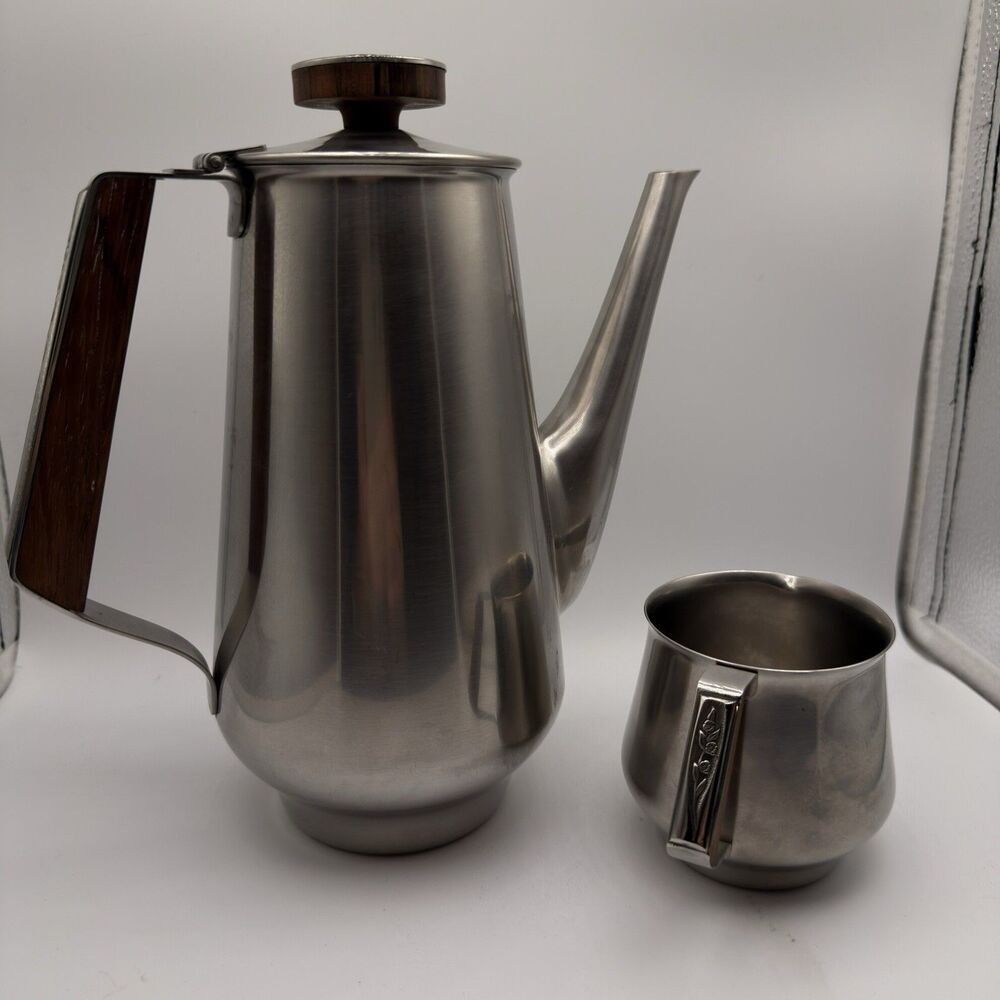 VTG Rogers Insilco MCM Teak & Stainless Steel TEA/COFFEE With Creamer -Japan